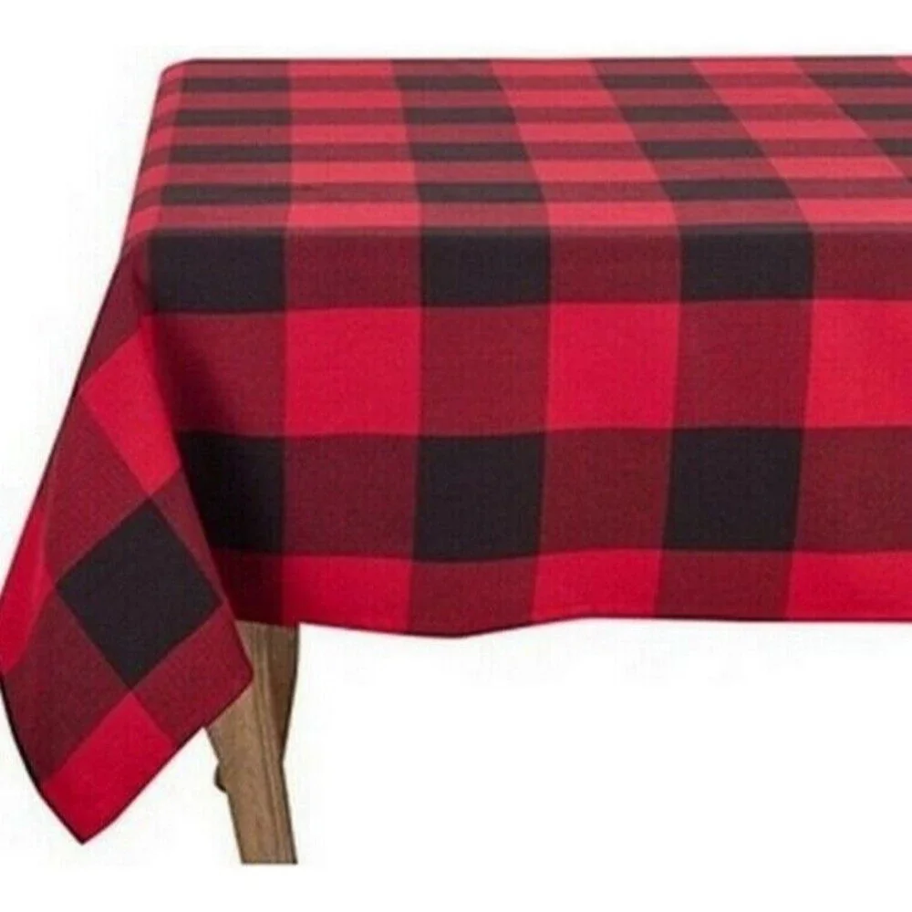 Buffalo Check Plaid Fabric Tablecloth Country Red Black Rustic Cabin 60x102